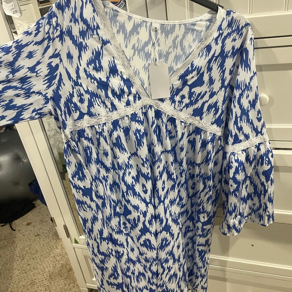 Blue and White Floral Dress